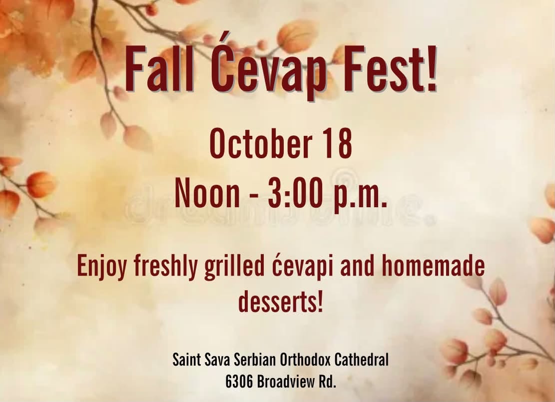 Fall Ćevap Fest at Saint Sava Serbian Orthodox Cathedral, Sunday, October 18, 2026, in Parma, Ohio